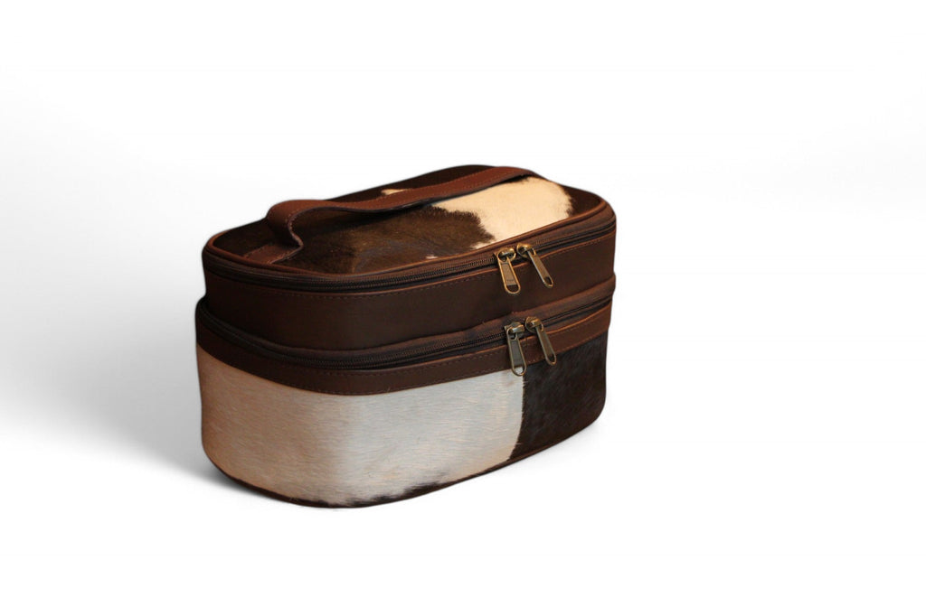 Montana Twist Genuine Leather Hair-on Zippered Makeup Case - Coffee