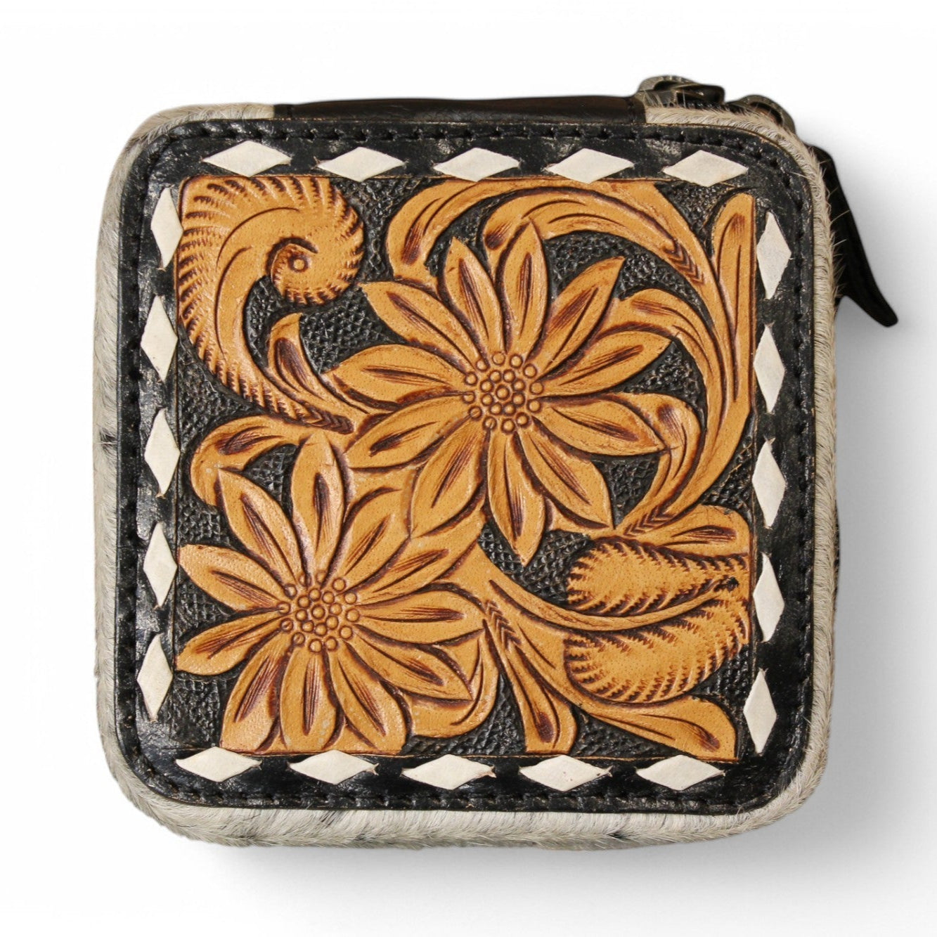 Montana Twist Genuine Leather Small Cowhide Jewelry Box - Western Floral
