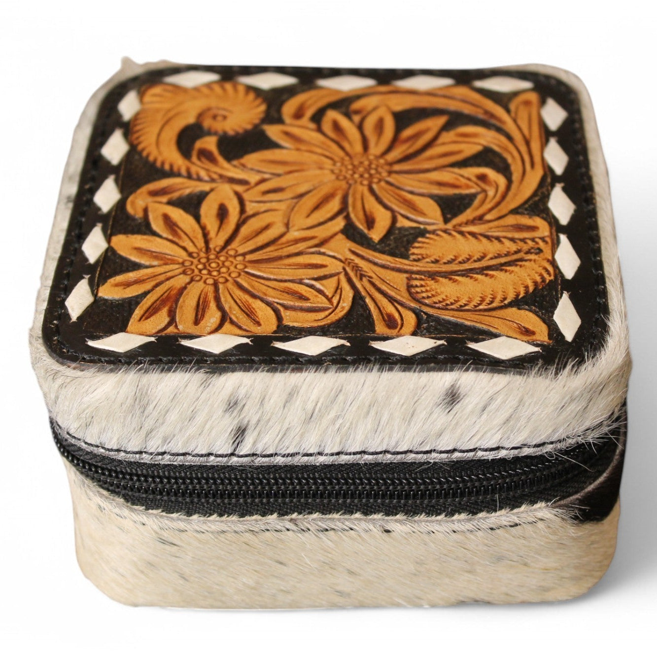 Montana Twist Genuine Leather Small Cowhide Jewelry Box - Western Floral