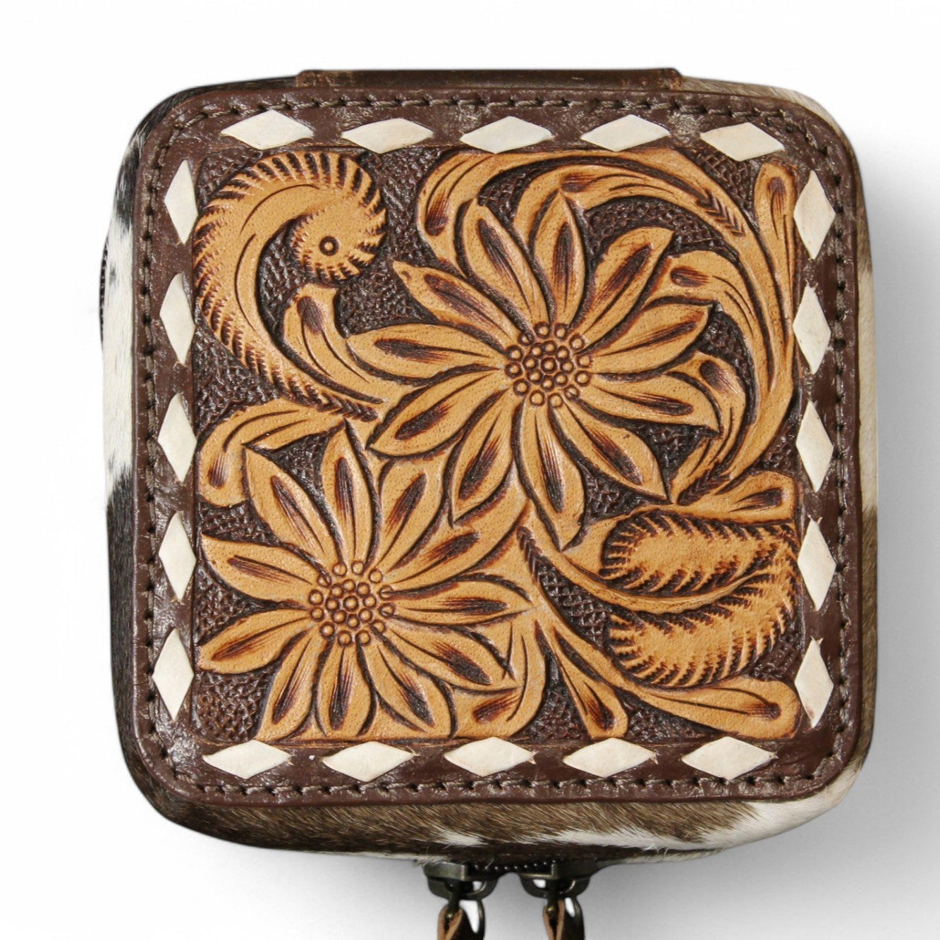 Montana Twist Genuine Leather Small Cowhide Jewelry Box - Western Floral