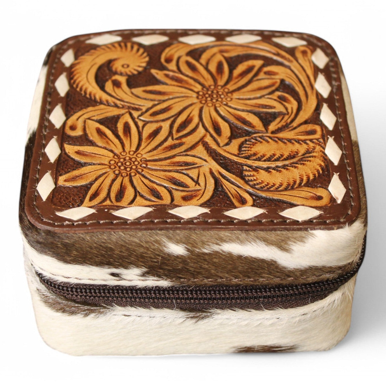 Montana Twist Genuine Leather Small Cowhide Jewelry Box - Western Floral
