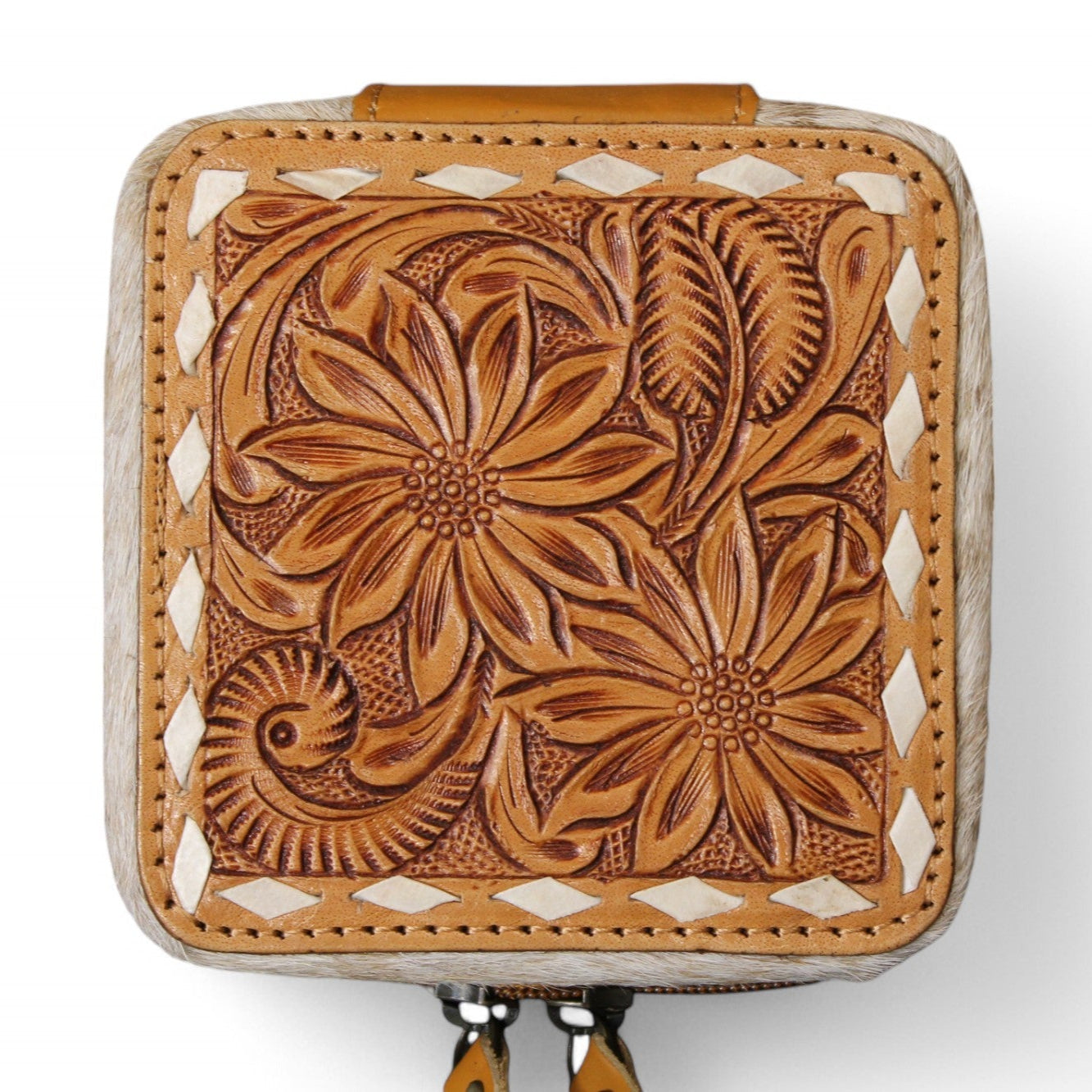 Montana Twist Genuine Leather Small Cowhide Jewelry Box - Western Floral