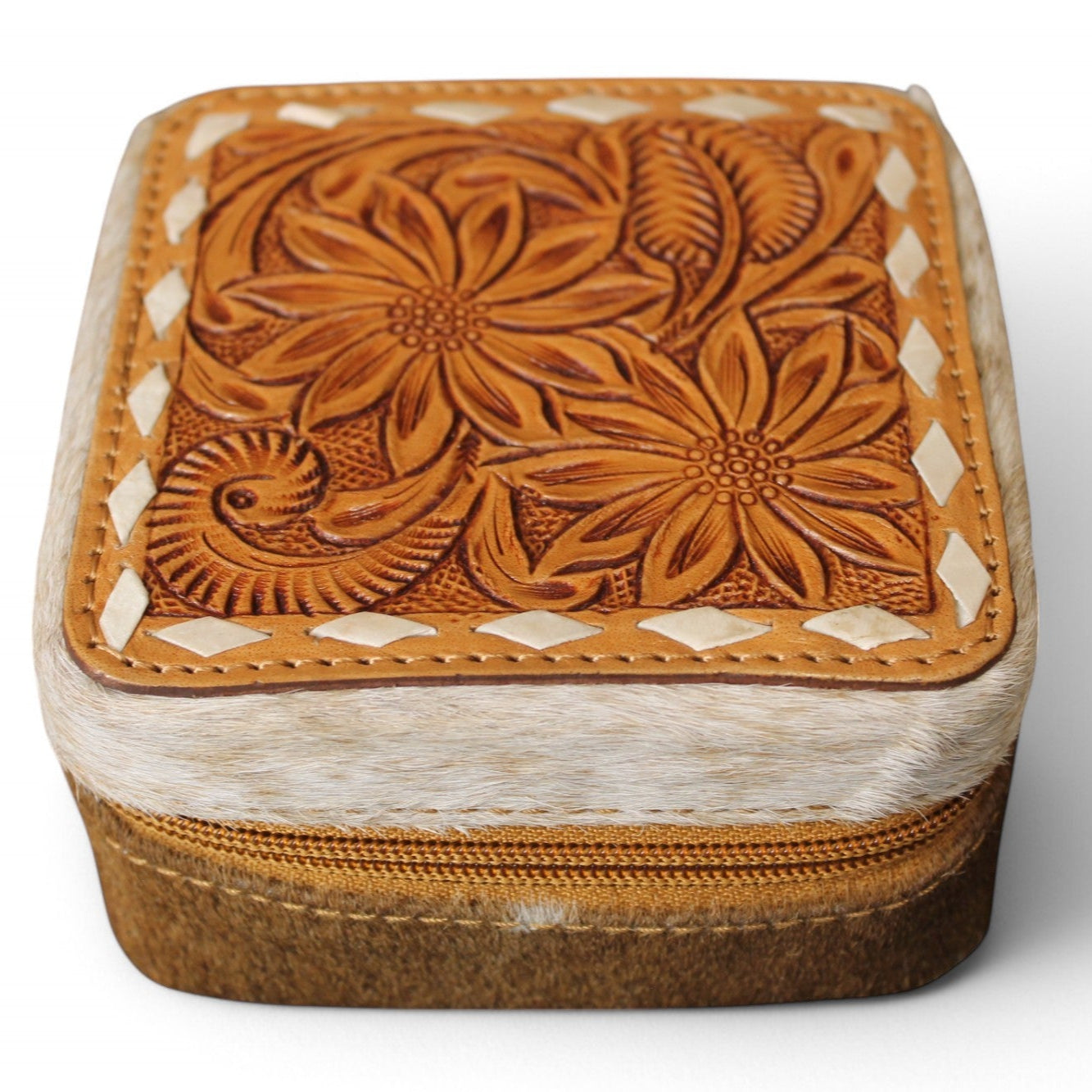 Montana Twist Genuine Leather Small Cowhide Jewelry Box - Western Floral