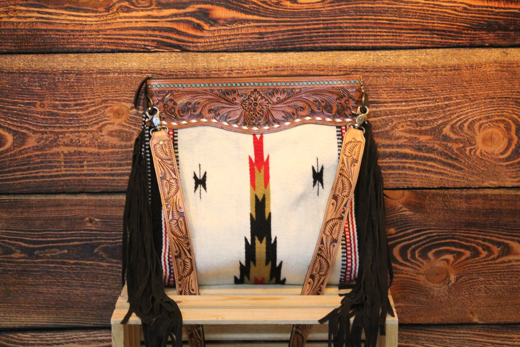 Montana Twist Genuine Leather Handwoven Handbag w/ Tassels - White
