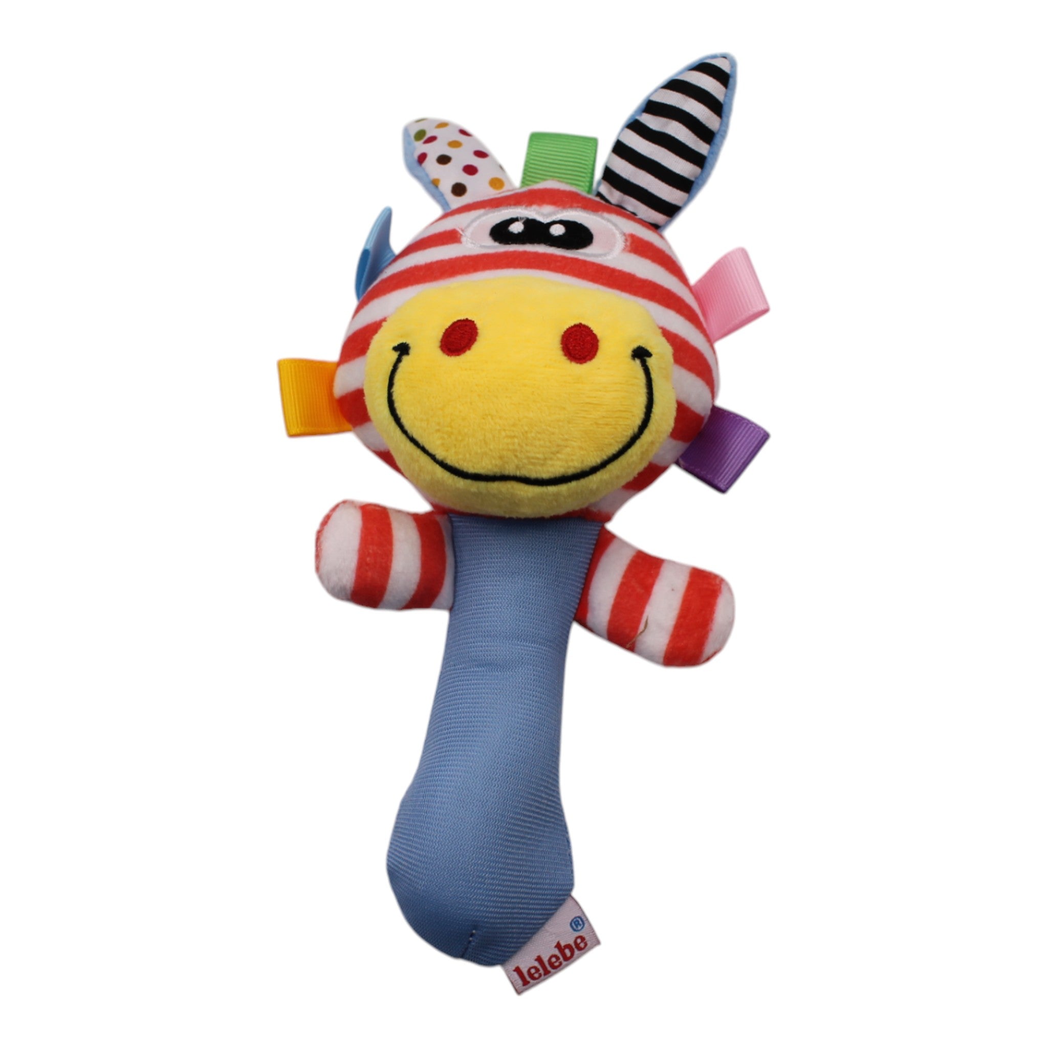 Animal Plush Rattler Toy- Red Zebra