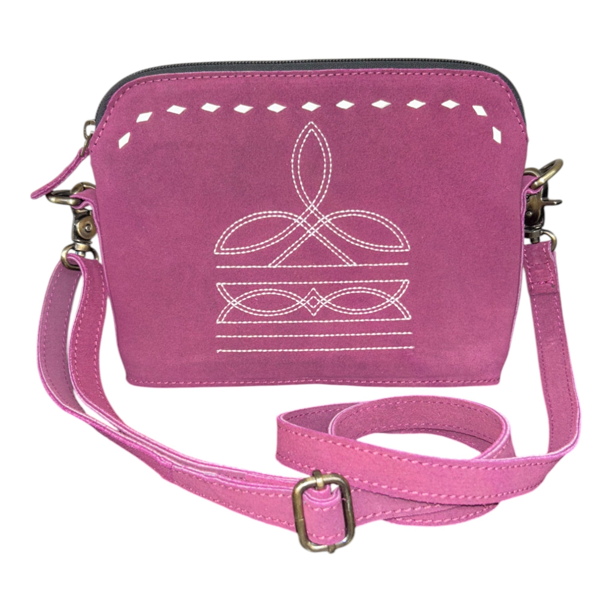Montana Twist Genuine Suede Leather Boot Stitch Plum Handbag