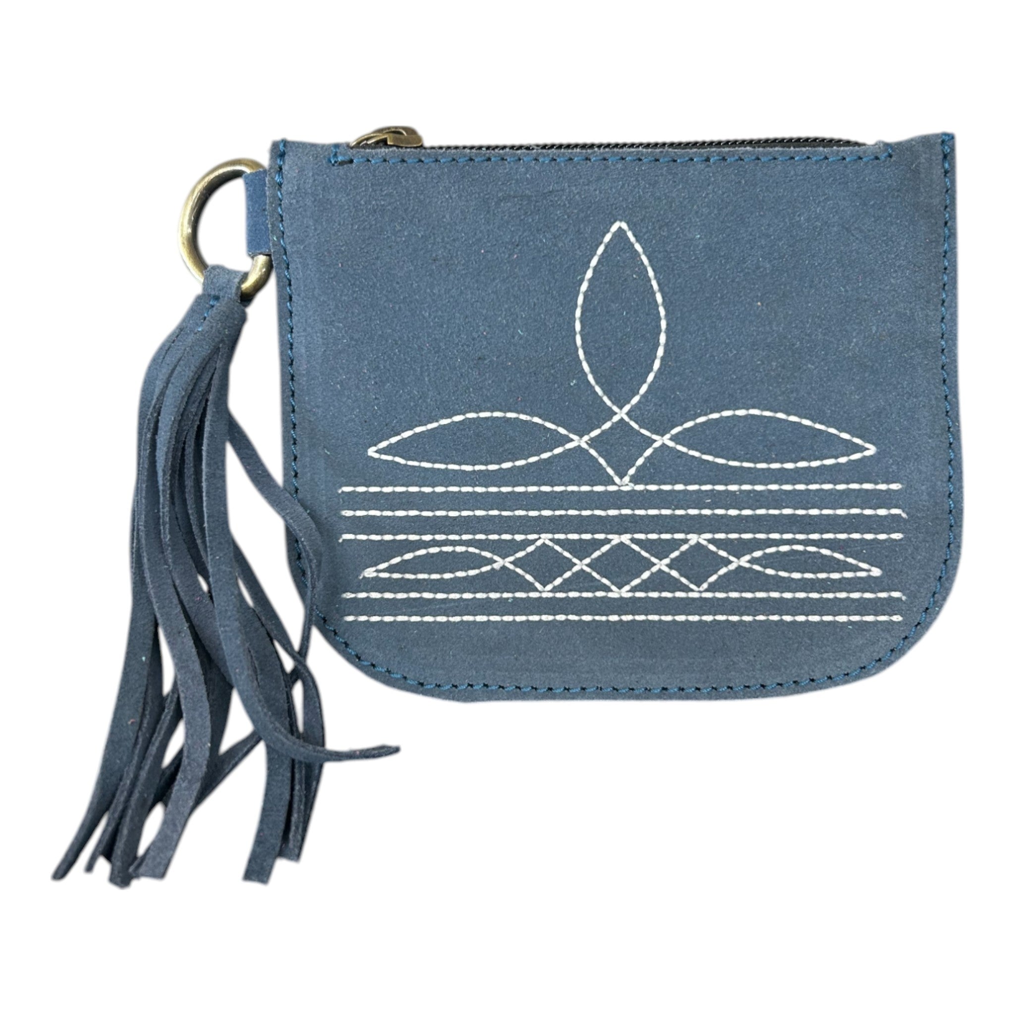 Montana Twist Genuine Suede Leather Boot Stitch Wristlet - Denim Blue