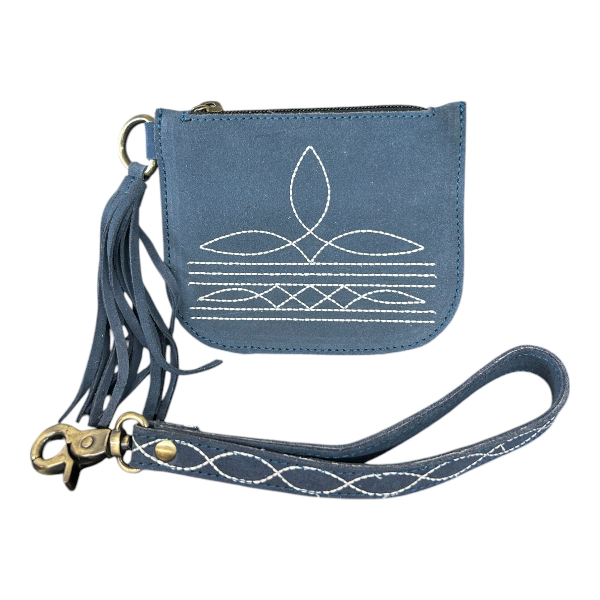 Montana Twist Genuine Suede Leather Boot Stitch Wristlet - Denim Blue