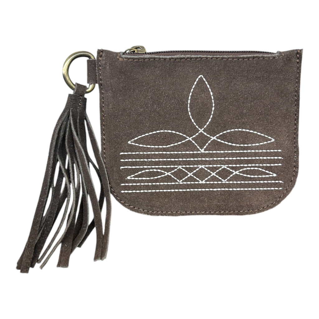 Montana Twist Genuine Suede Leather Boot Stitch Wristlet - Coffee