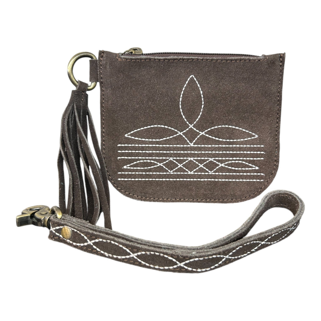 Montana Twist Genuine Suede Leather Boot Stitch Wristlet - Coffee