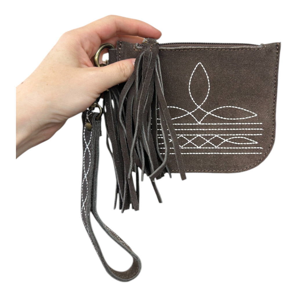 Montana Twist Genuine Suede Leather Boot Stitch Wristlet - Coffee