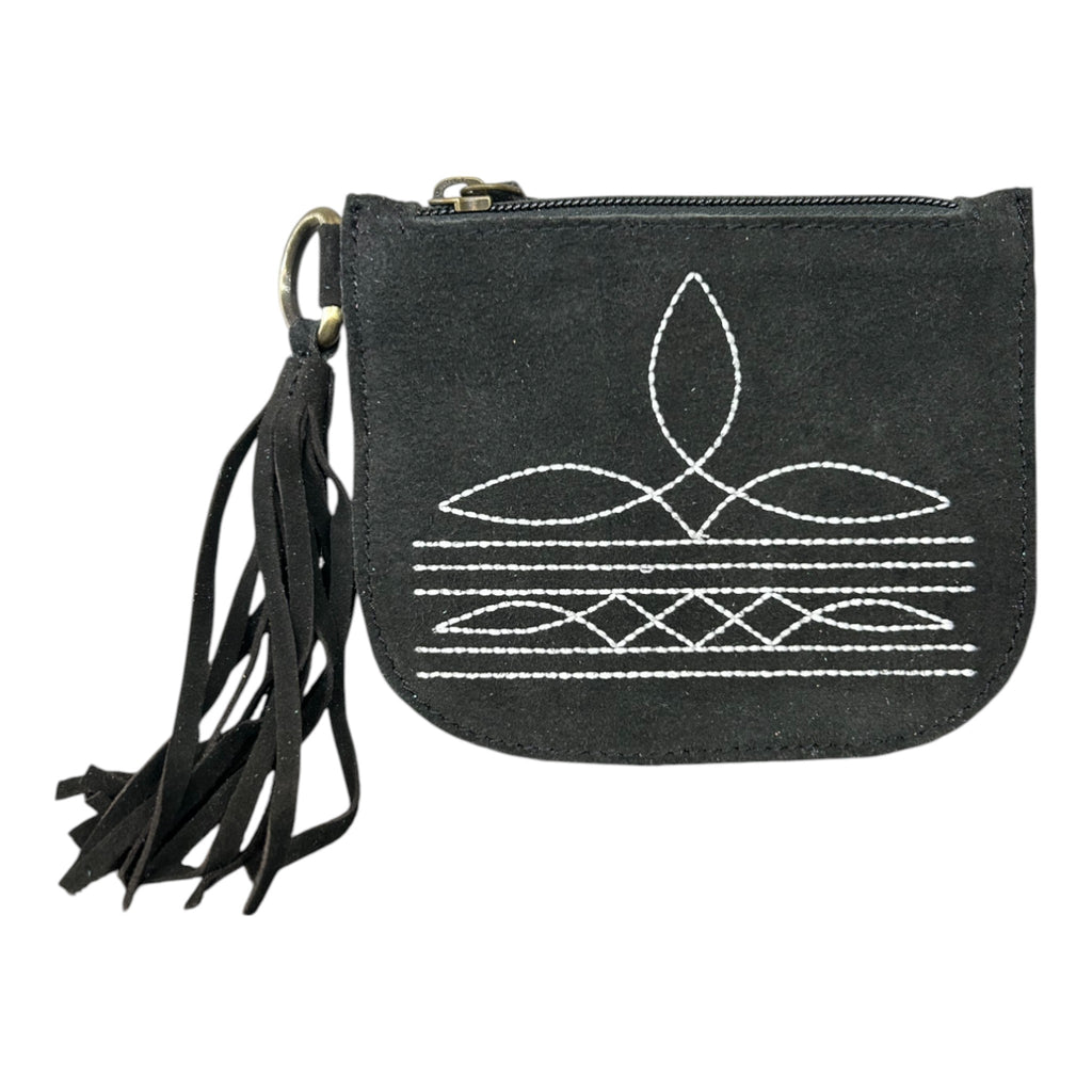 Montana Twist Genuine Suede Leather Boot Stitch Wristlet - Black