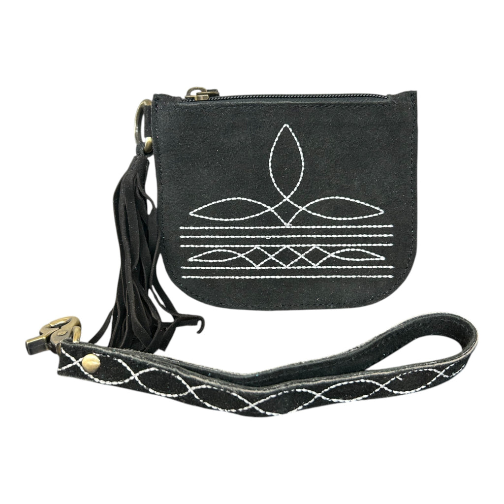 Montana Twist Genuine Suede Leather Boot Stitch Wristlet - Black