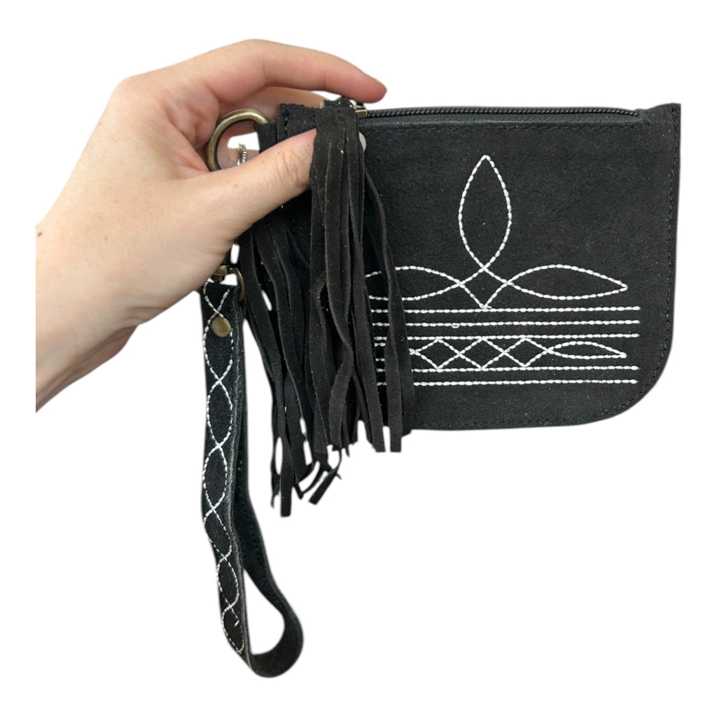 Montana Twist Genuine Suede Leather Boot Stitch Wristlet - Black