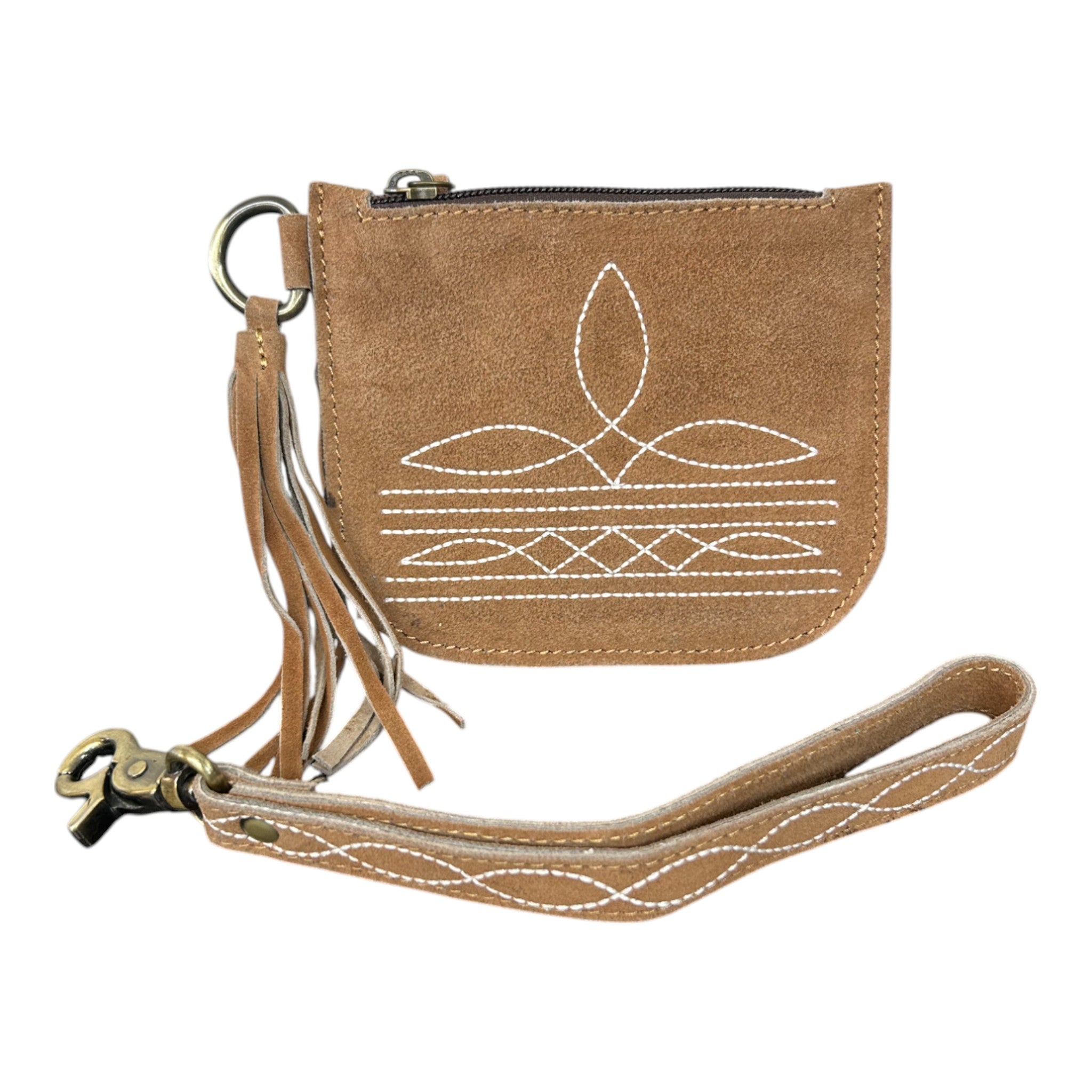 Montana Twist Genuine Suede Leather Boot Stitch Wristlet - Saddle Brown