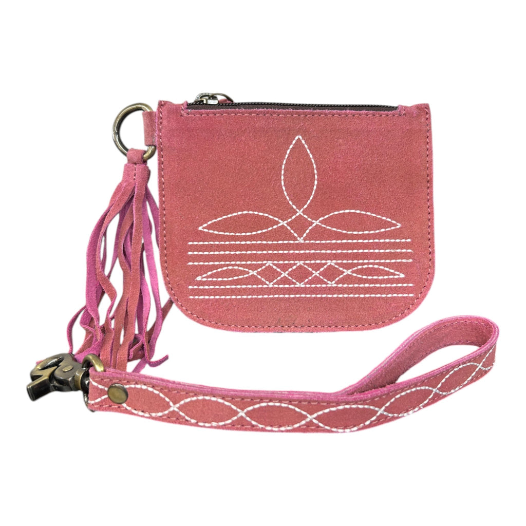 Montana Twist Genuine Suede Leather Boot Stitch Wristlet - Pink
