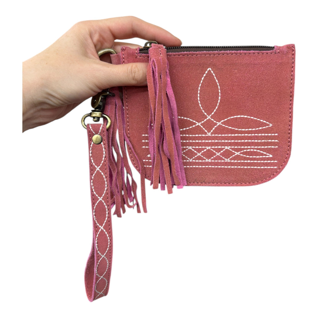 Montana Twist Genuine Suede Leather Boot Stitch Wristlet - Pink
