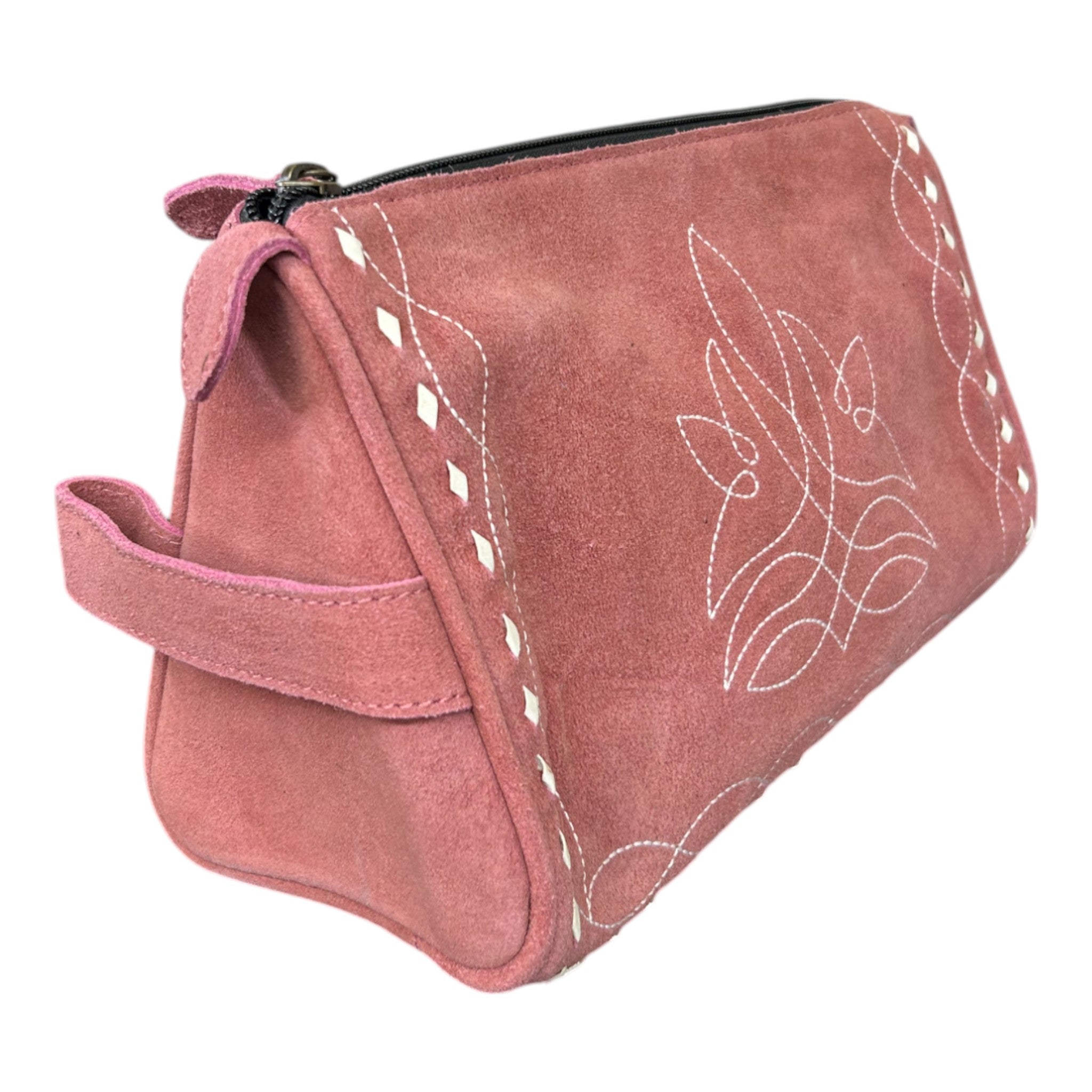Montana Twist Genuine Suede Leather Boot Stitch Toiletry Bag - Rose