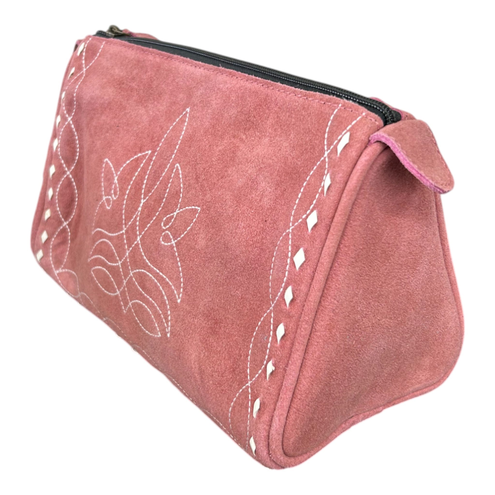 Montana Twist Genuine Suede Leather Boot Stitch Toiletry Bag - Rose