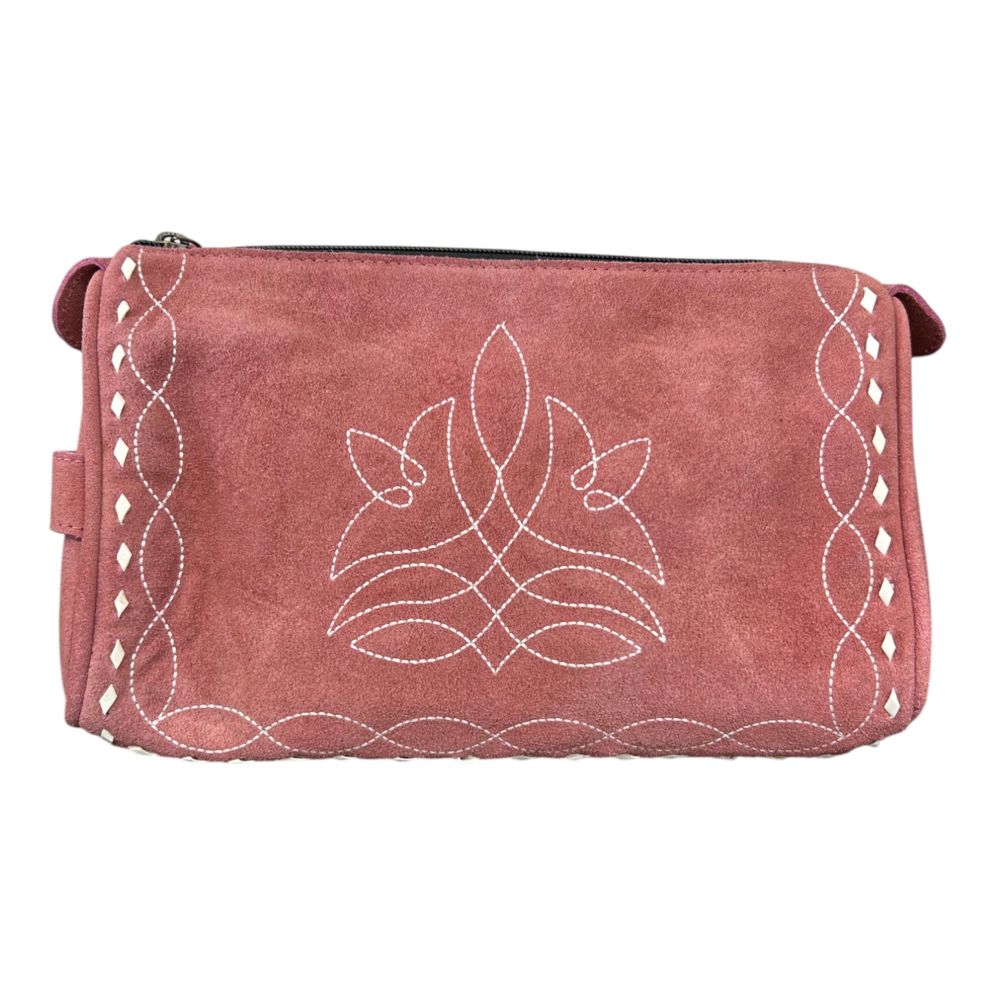 Montana Twist Genuine Suede Leather Boot Stitch Toiletry Bag - Rose