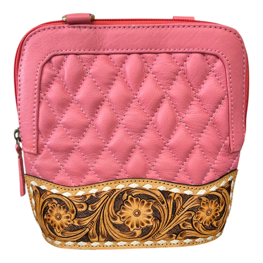 Montana Twist Genuine Leather Quilted Crossbody Bag - Pink