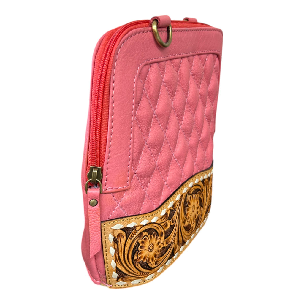 Montana Twist Genuine Leather Quilted Crossbody Bag - Pink