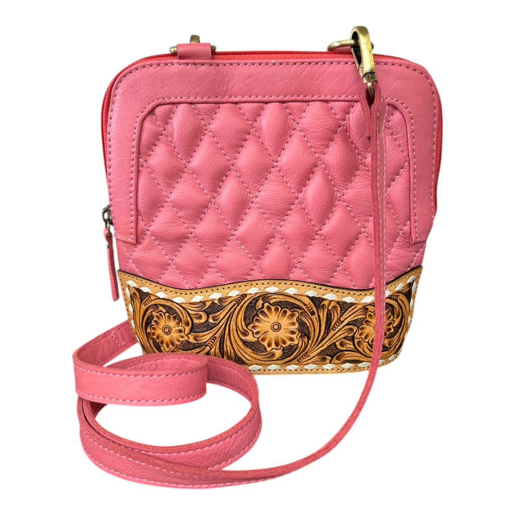 Montana Twist Genuine Leather Quilted Crossbody Bag - Pink