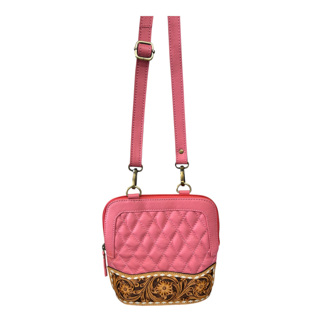 Montana Twist Genuine Leather Quilted Crossbody Bag - Pink