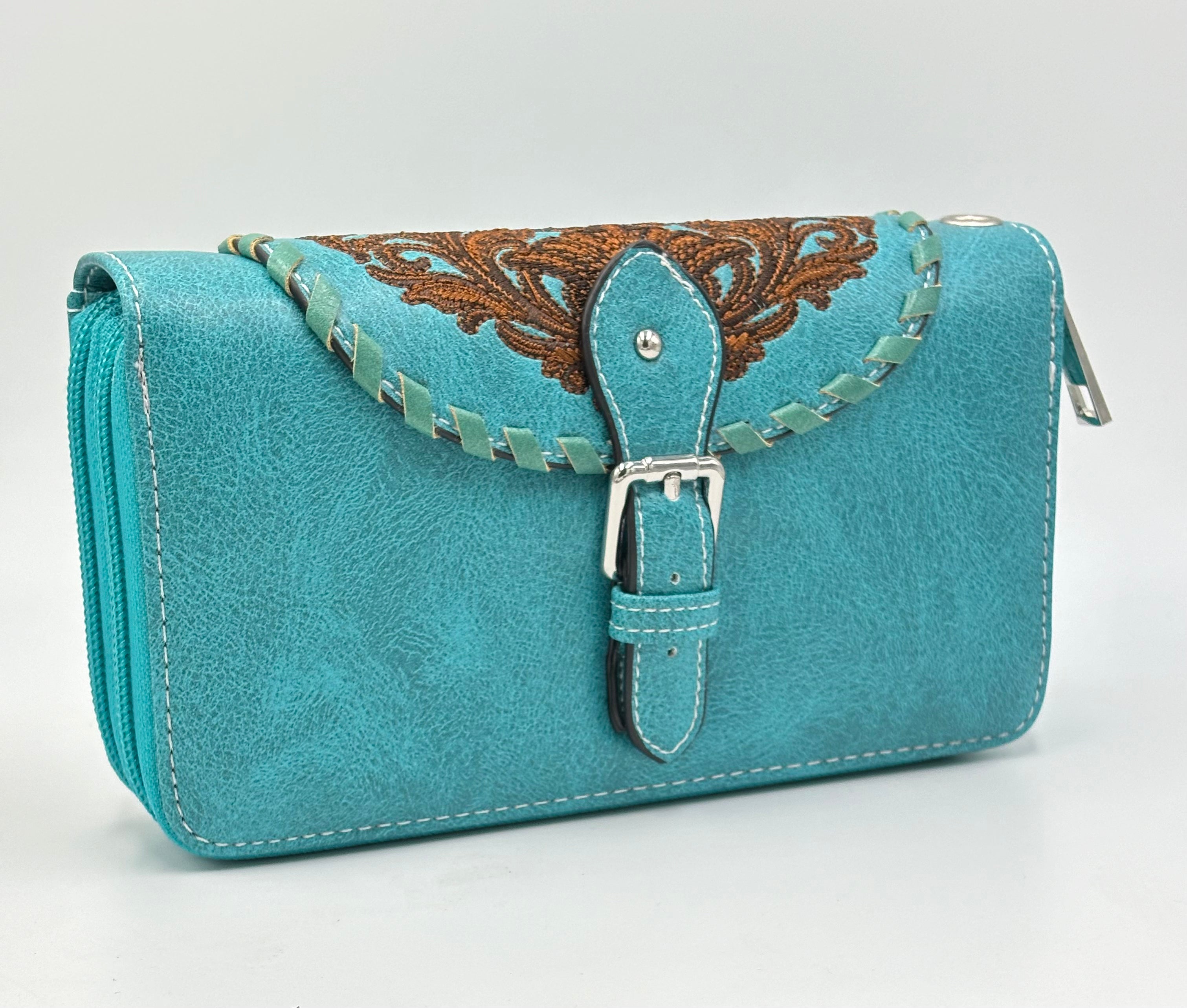 Montana Twist Turquoise PU Leather Wallet with Beautiful Embroidery