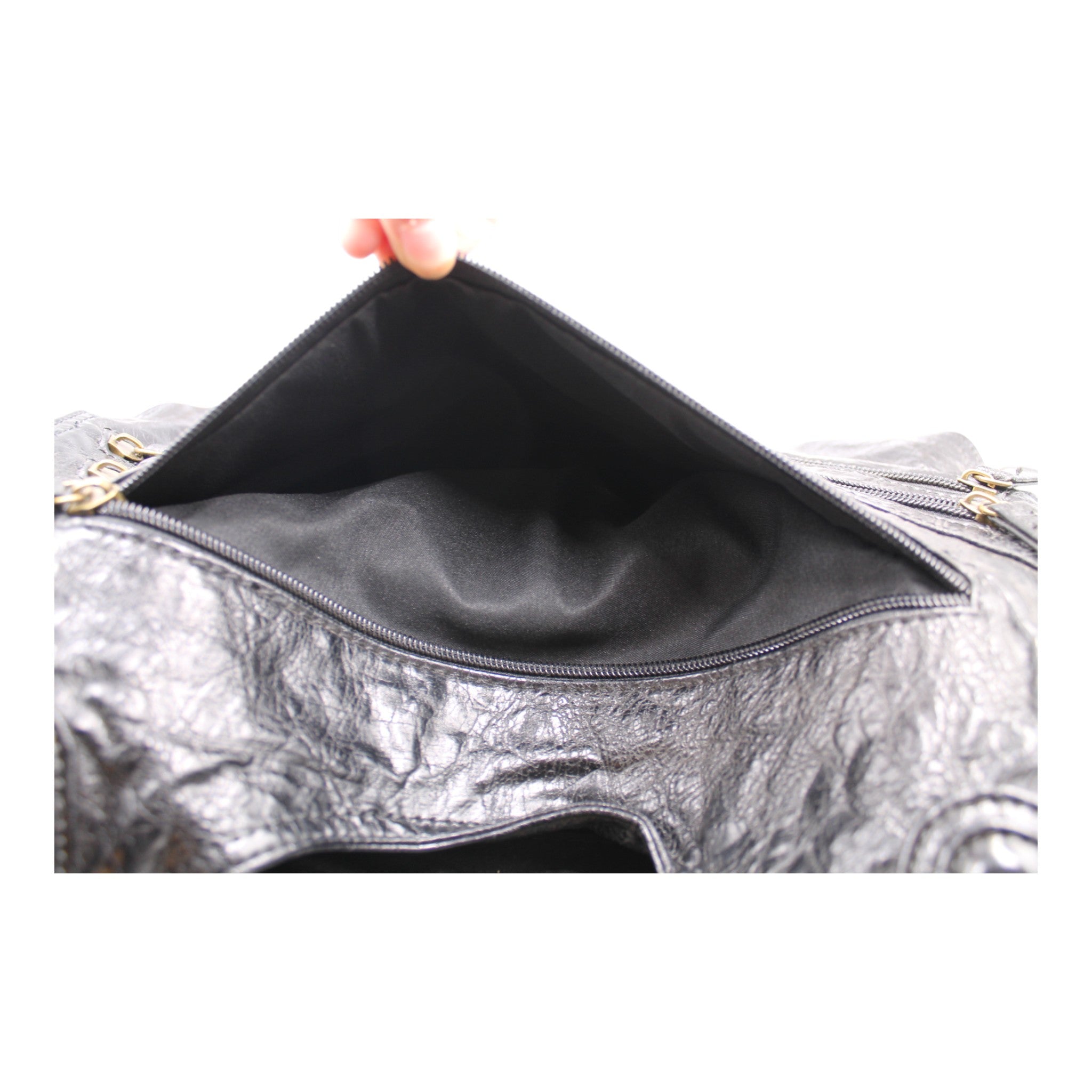 Washed PU Leather Handbag - Black