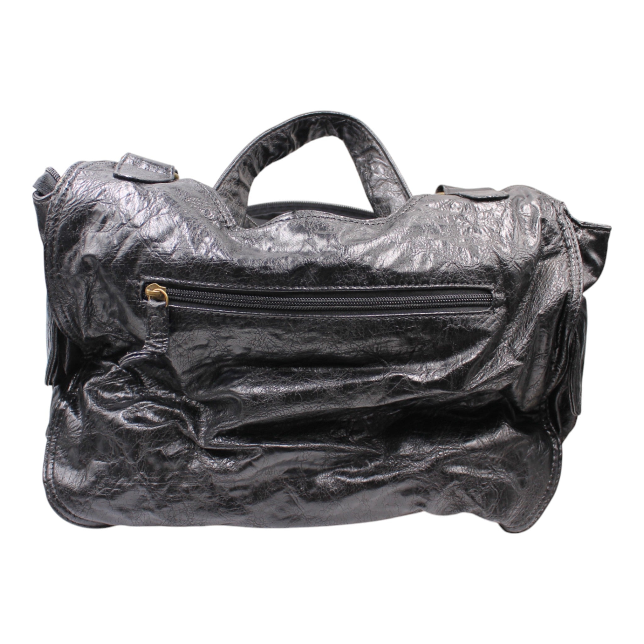 Washed PU Leather Handbag - Black