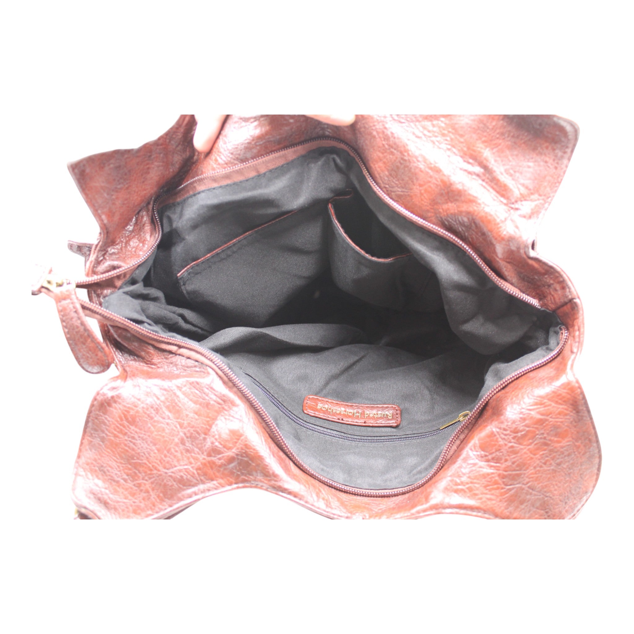 Washed pu Leather Handbag - Coffee