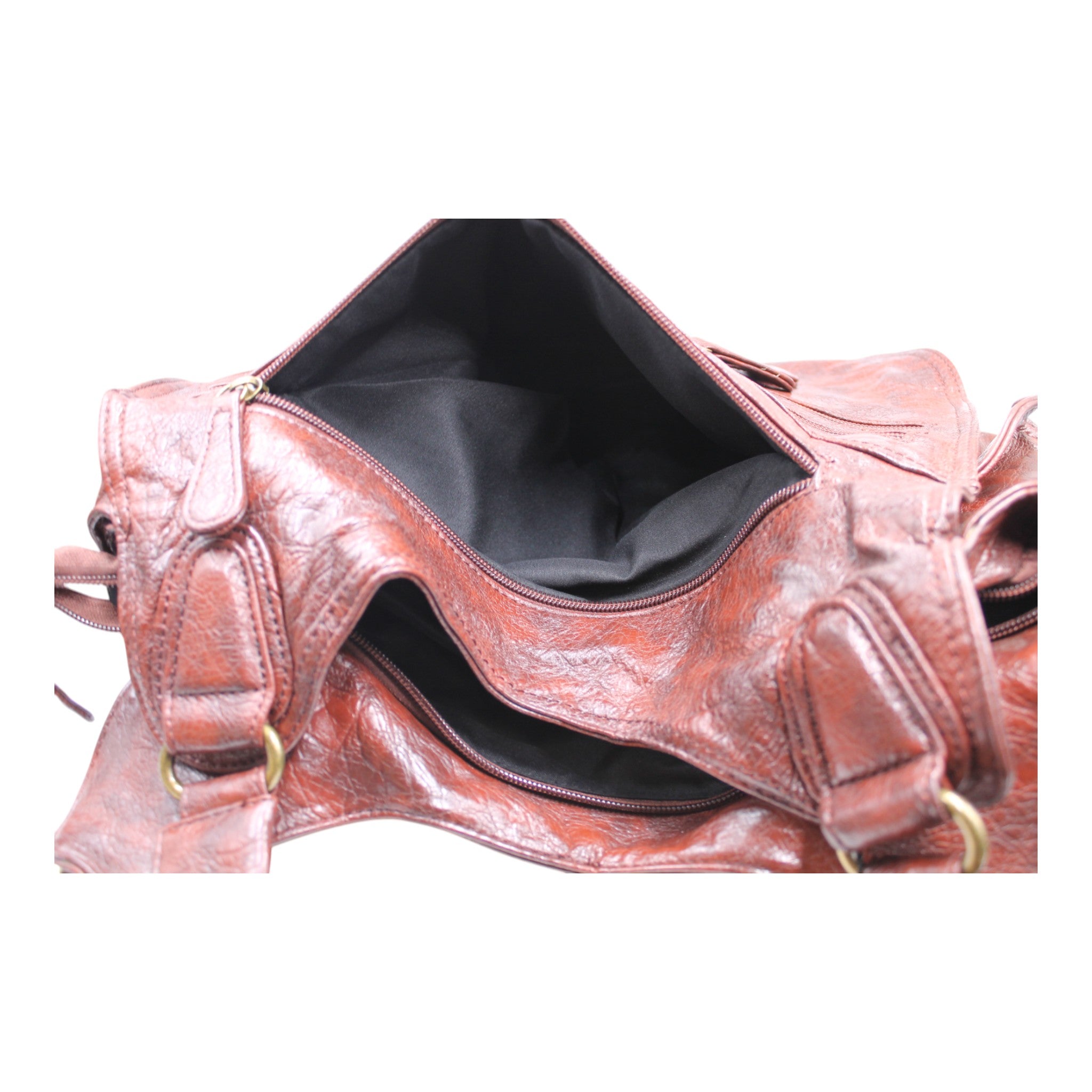 Washed pu Leather Handbag - Coffee