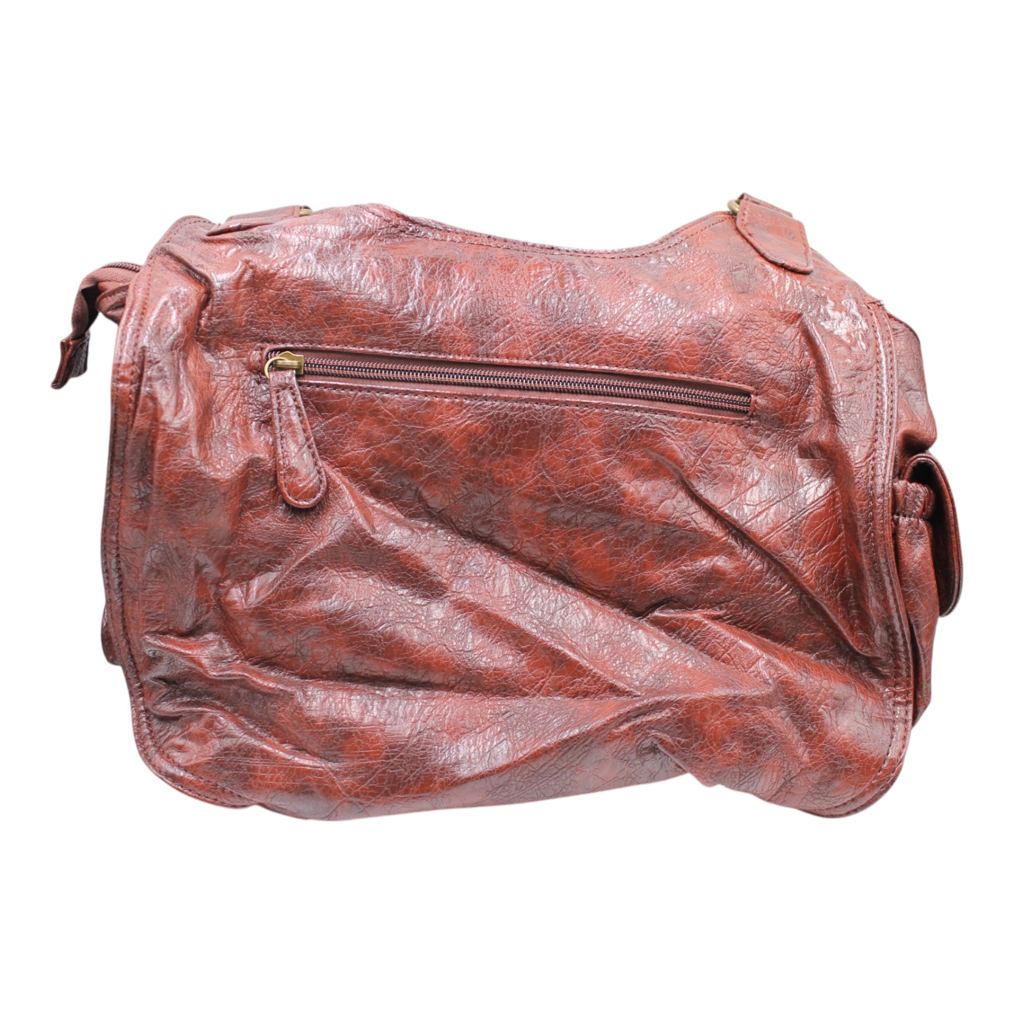Washed pu Leather Handbag - Coffee