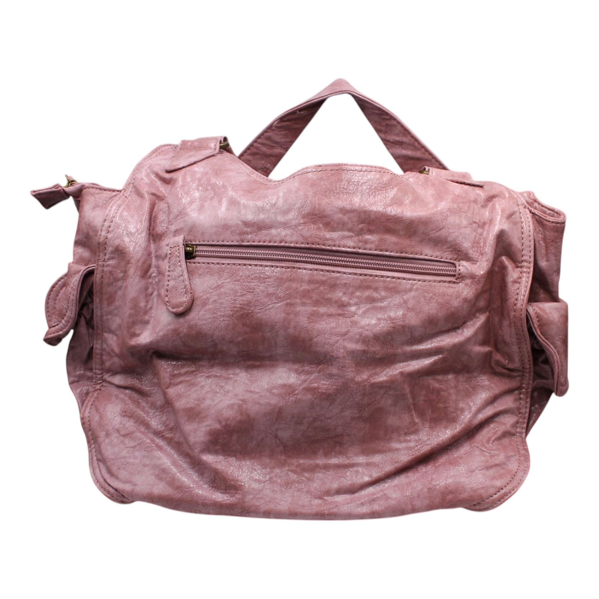 Washed PU Leather Handbag - Rose