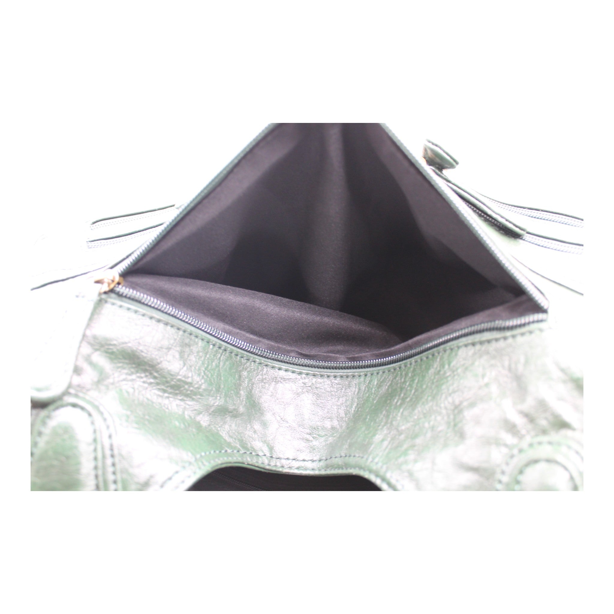 Washed PU Leather Handbag - Green