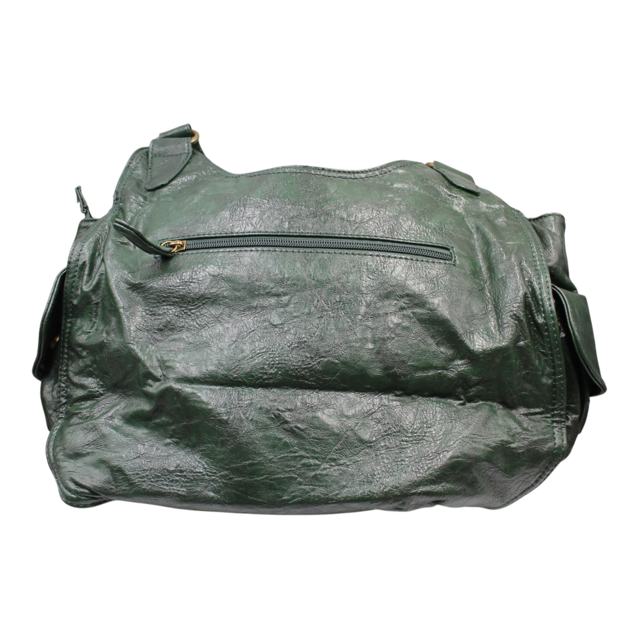 Washed PU Leather Handbag - Green