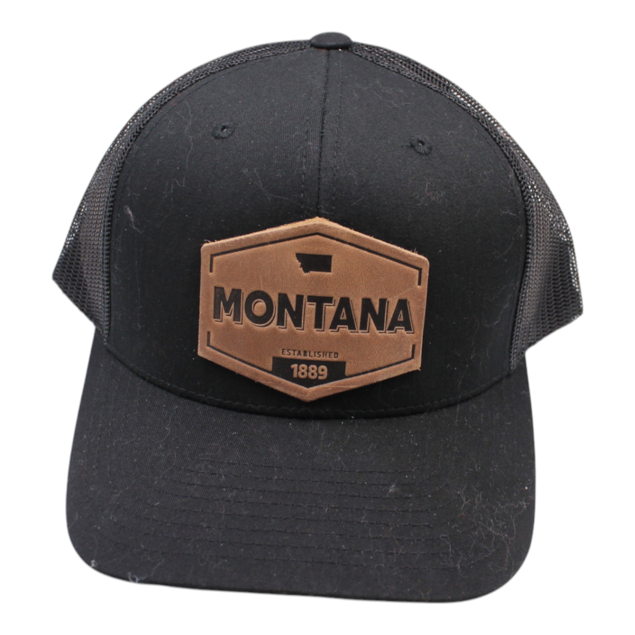 Montana Established Hat | Leather Patch Trucker Hat: Black