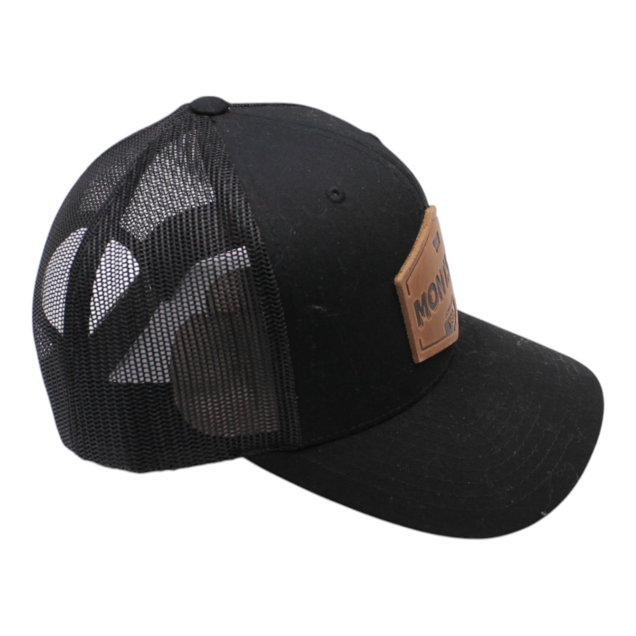 Montana Established Hat | Leather Patch Trucker Hat: Black
