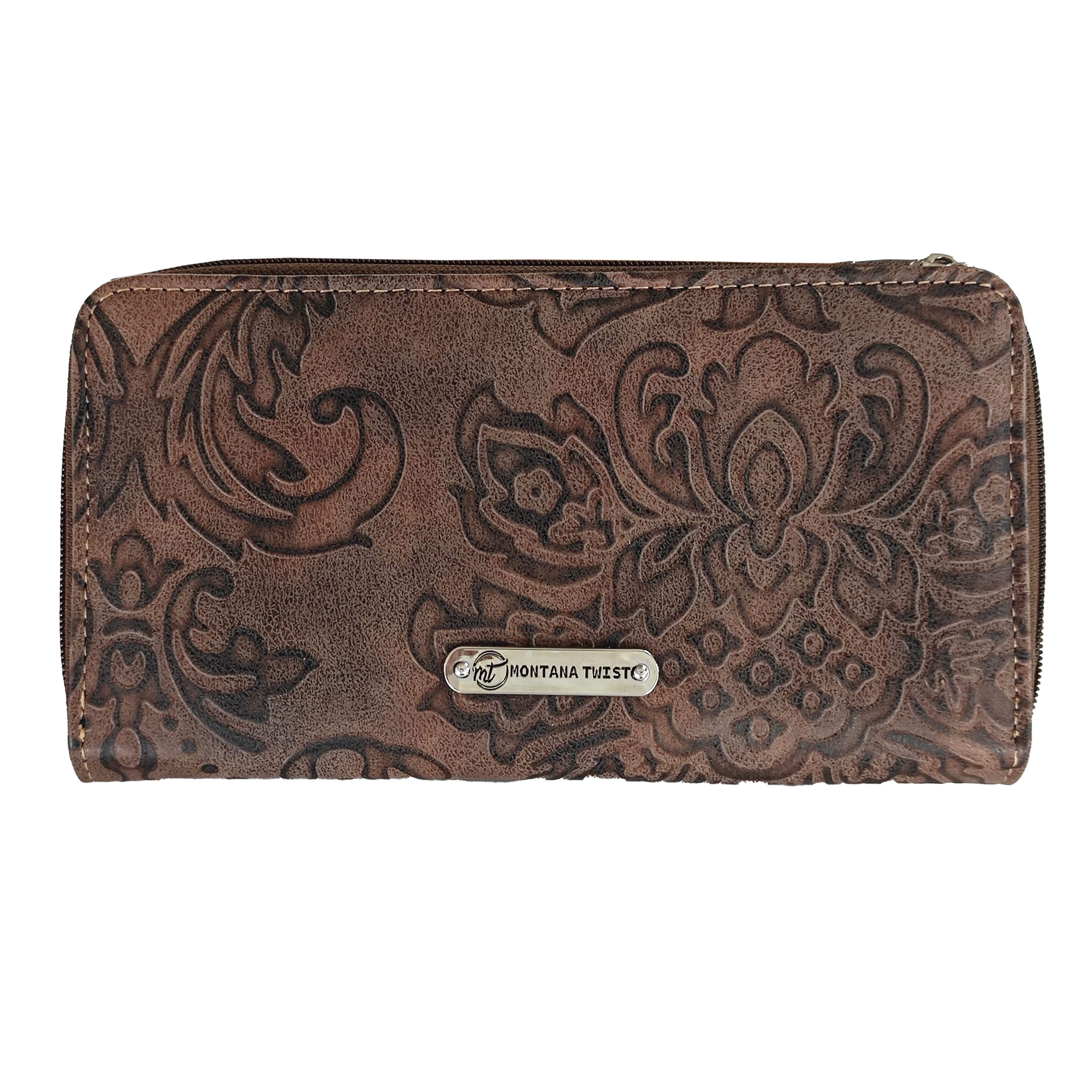 Montana Twist Western Coffee Tooled PU Leather Slim Folding Wallet
