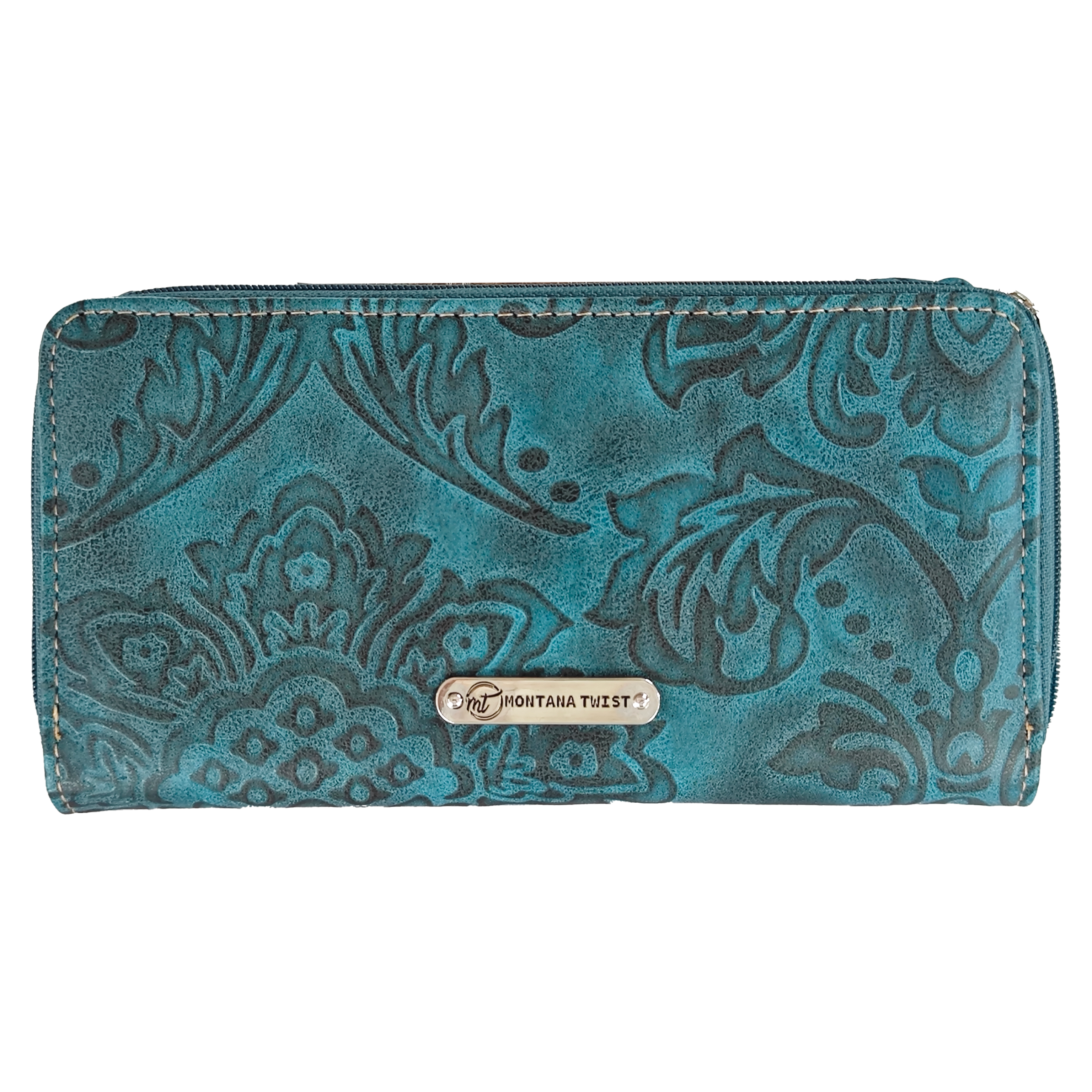 Montana Twist Western Turquoise Tooled PU Leather Slim Folding Wallet