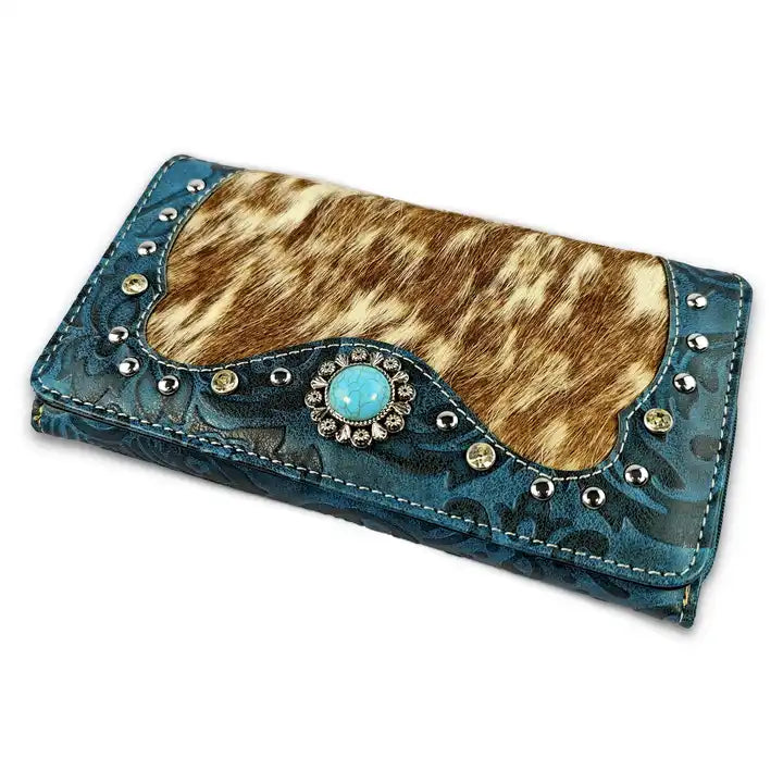 Montana Twist Western Turquoise Tooled PU Leather Slim Folding Wallet