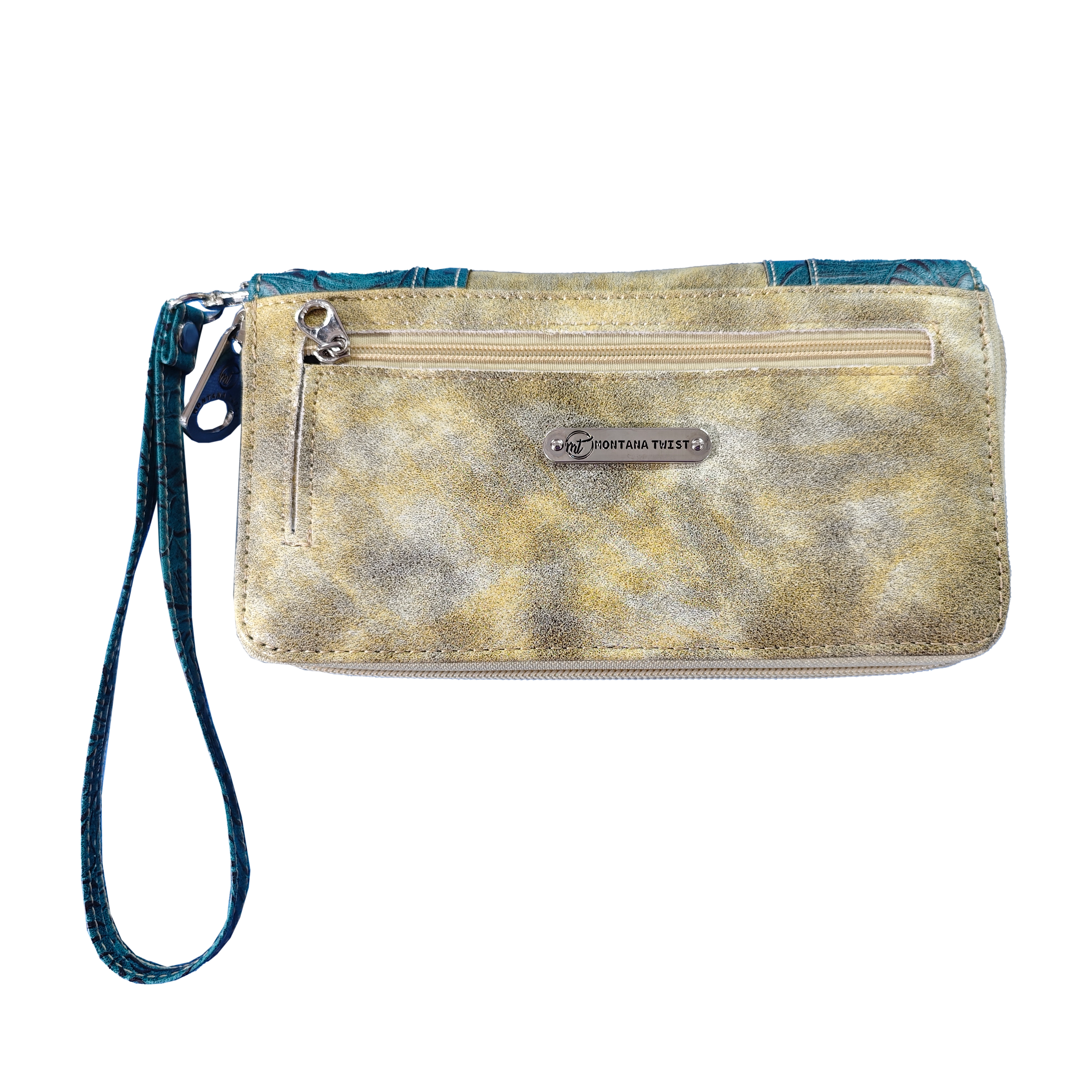 Montana Twist Cream Wallet with Turquoise Cross with Concho Rhinestone Embellishments