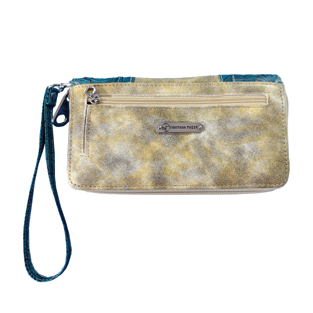 Montana Twist Cream Wallet with Turquoise Cross with Concho Rhinestone Embellishments