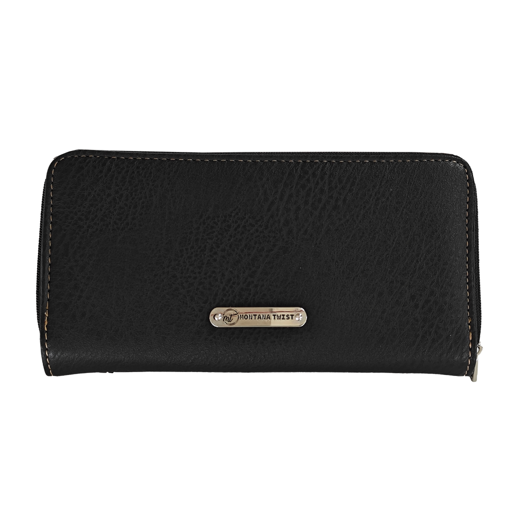 Montana Twist Western Vintage Black PU Leather Slim Folding Wallet