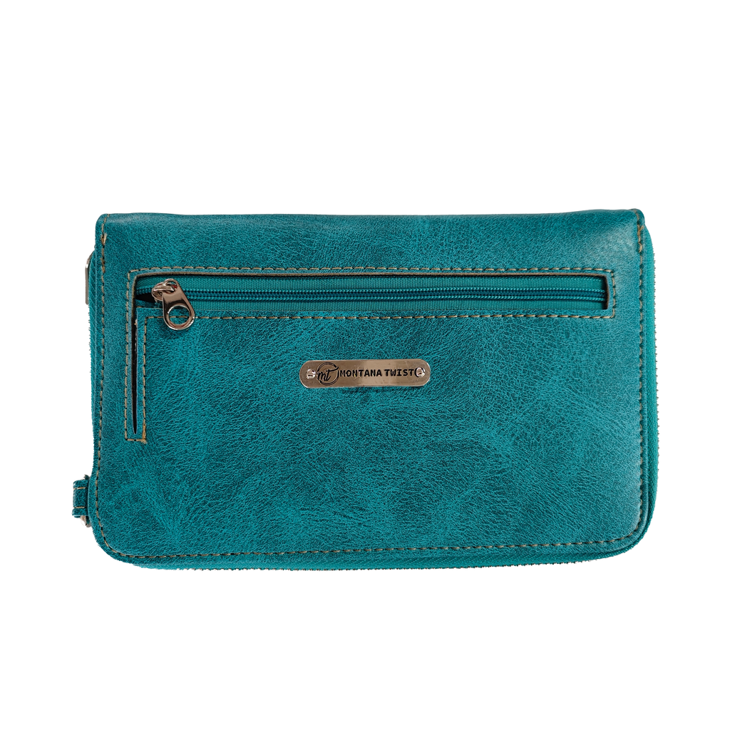 Montana Twist Turquoise Tooled PU Leather and Concho Crossbody Phone Bag