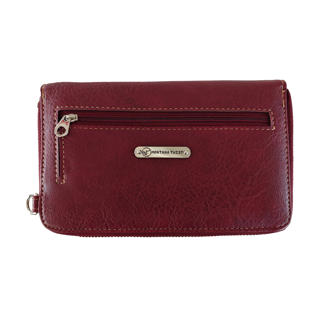 Montana Twist Red Tooled PU Leather and Concho Crossbody Phone Bag