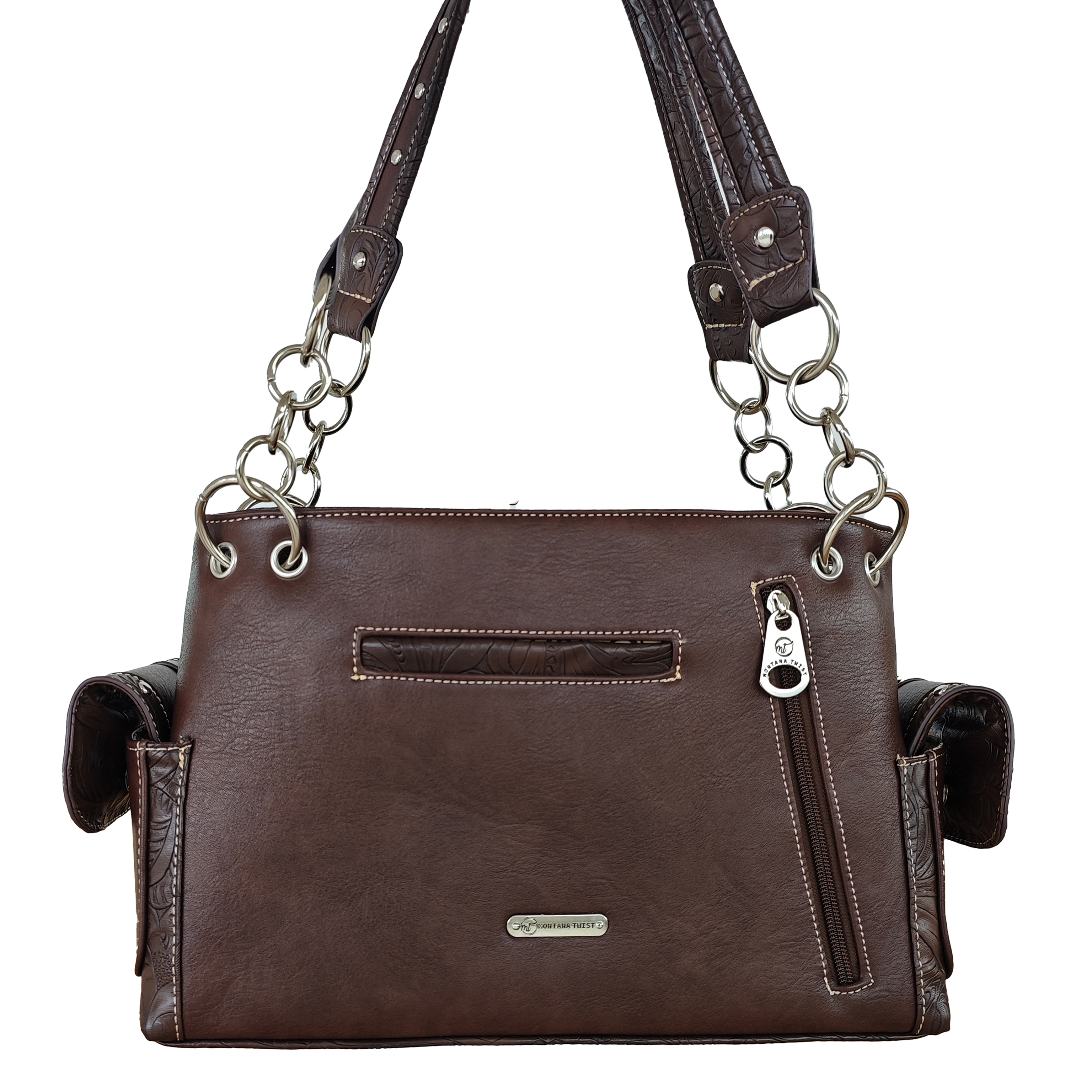 Montana Twist Concealed Carry Brown Solar Flower Tooled Handbag