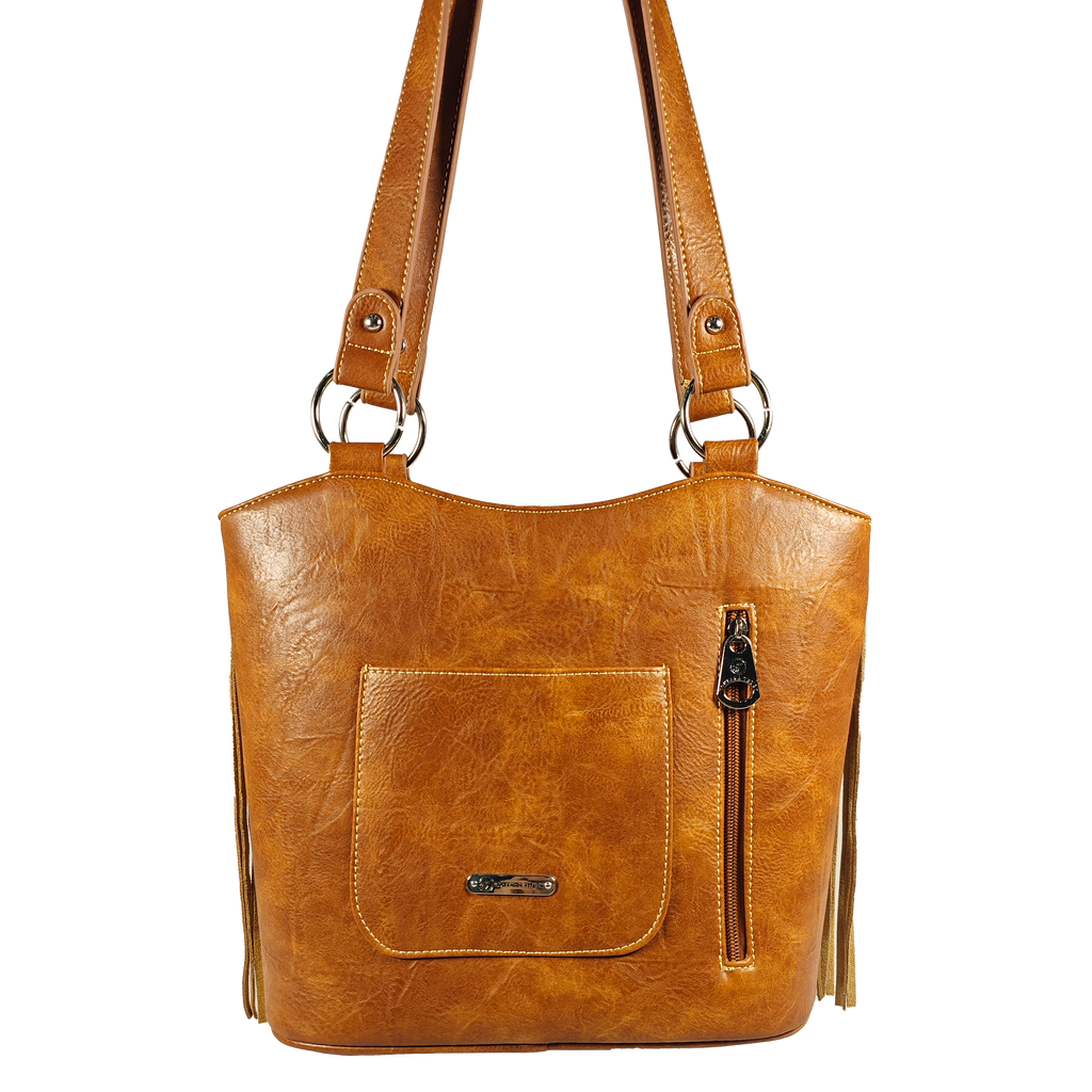 Montana Twist Concealed Carry Brown PU Leather Fringe Handbag