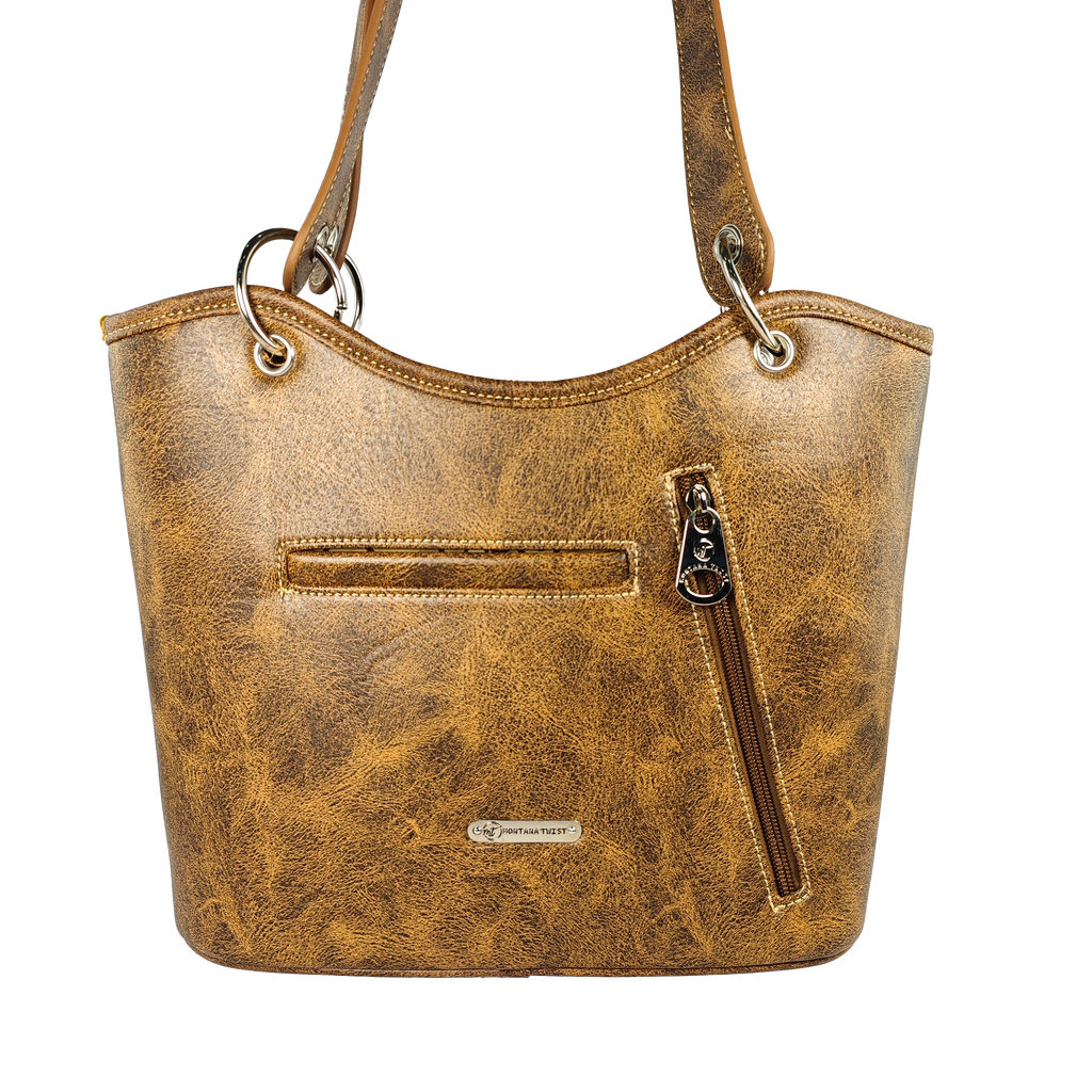 Montana Twist Concealed Carry Vintage Brown PU Leather Embroidered Horse Handbag